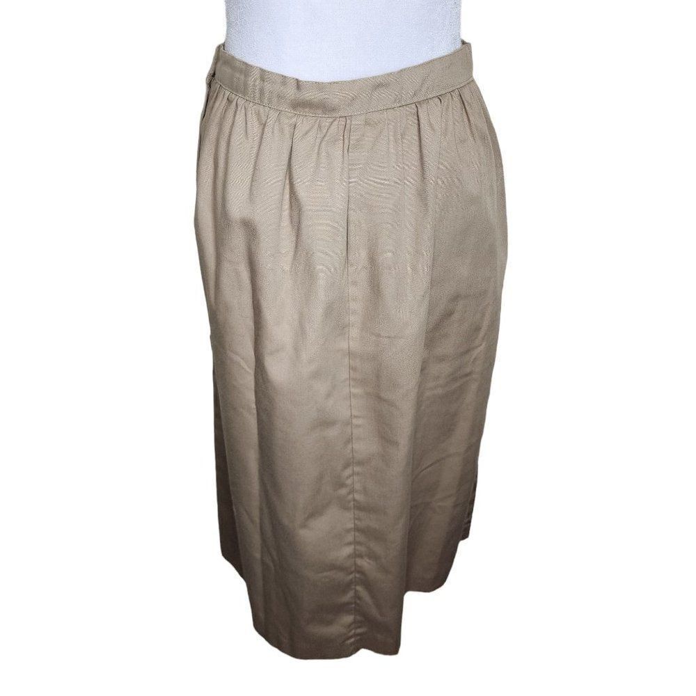 Vintage 80s Straight Midi Skirt Womens Size 10 Khaki Tan Side Buttons Office Bas — image 4 of 8